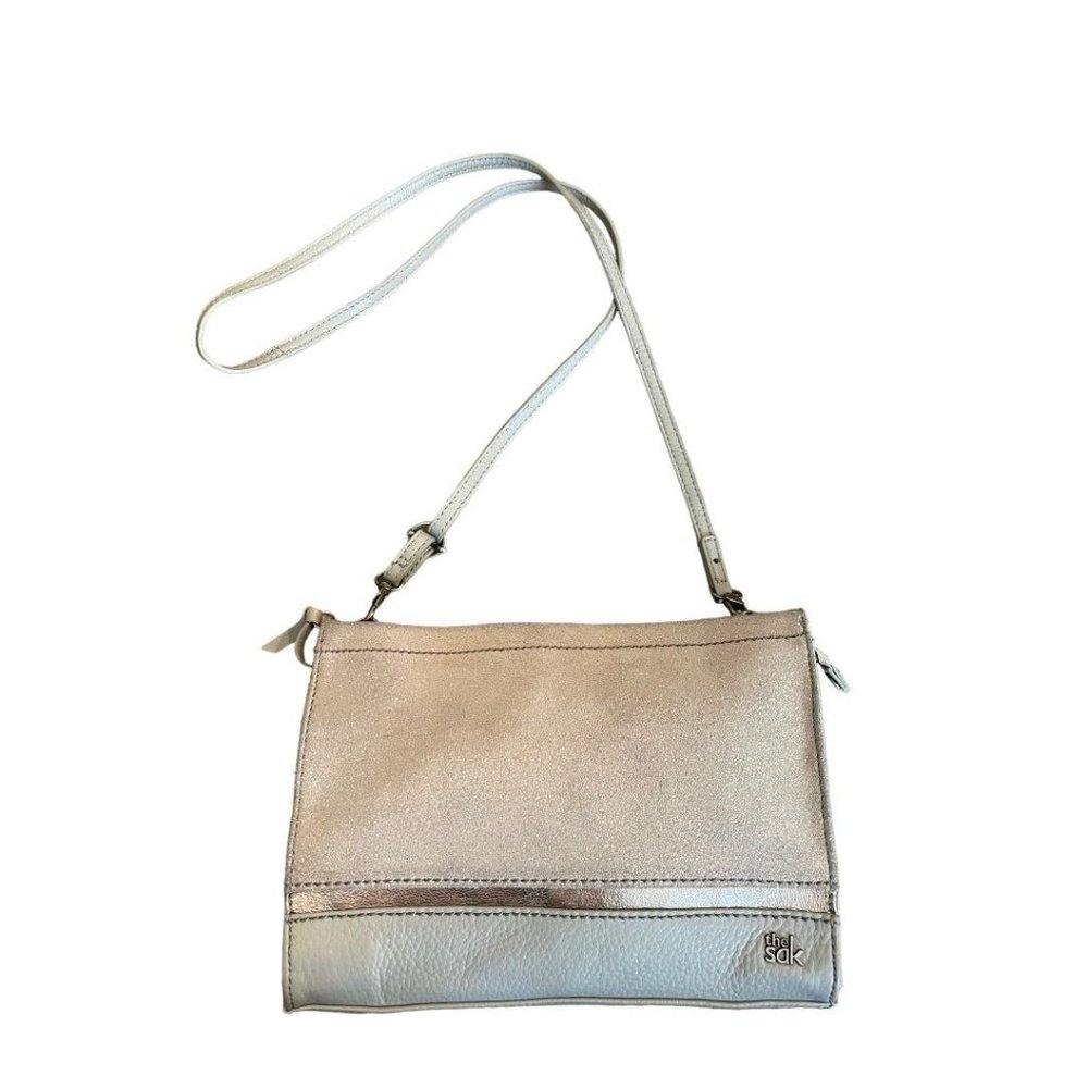 The Sak Glitter Rose Gold Leather Zipper Closure Handbag Crossbody